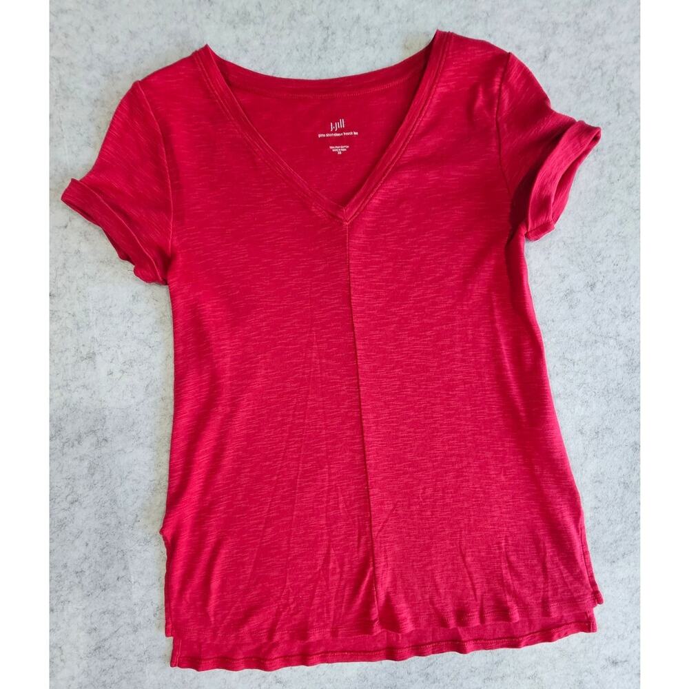 J. Jill Pima Cotton, Short Sleeve, V Neck Tee T shirt, Split Hem, Sz XS, New